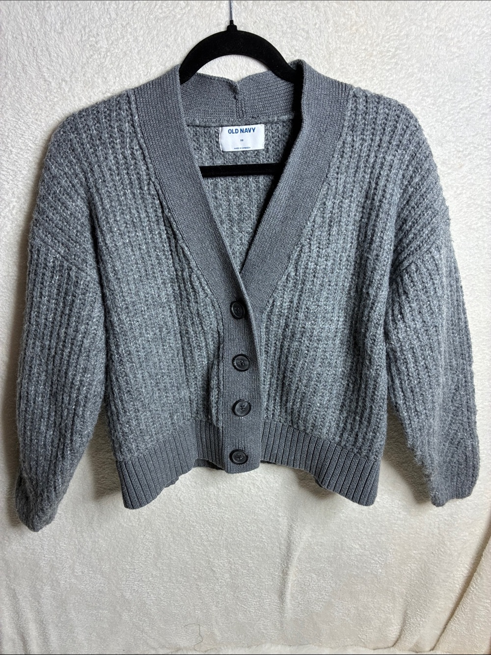 Old Navy Gray Textured Button Front Knit Cardigan